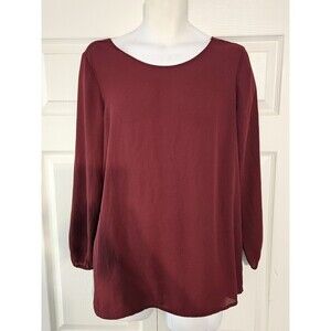 Maurices Red Wine Maroon Cross Back Blouse Womens Medium Sheer Relaxed Loose Fit